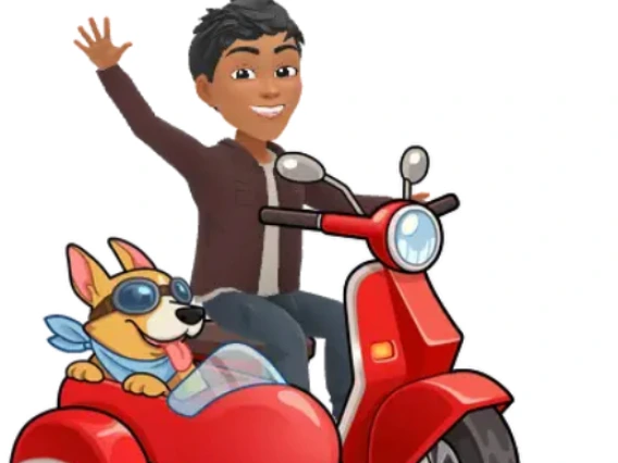 ananta on scooter with dog